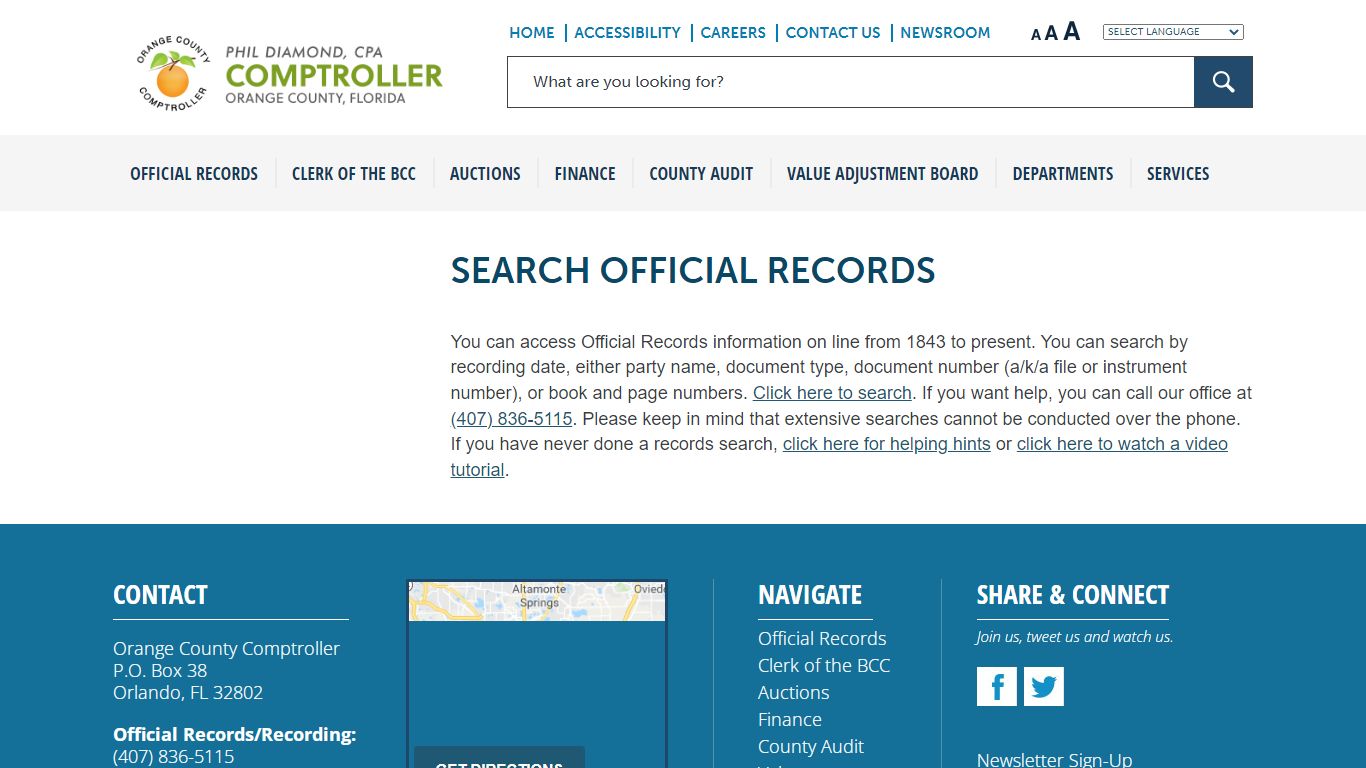 SEARCH OFFICIAL RECORDS - Phil Diamond - Orange County Comptroller